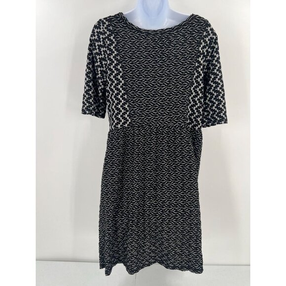 Anthropologie Saturday Sunday Size L Black  White Chevron Pattern Textured Dress - Picture 3 of 13